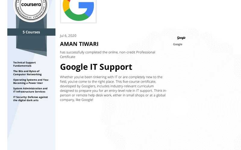 Google IT Support Specialization
